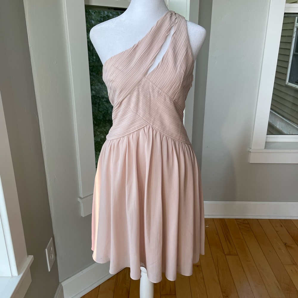 Francesca’s Minuet Blush Pink Balletcore One Shoulder Mini Dress Size Small